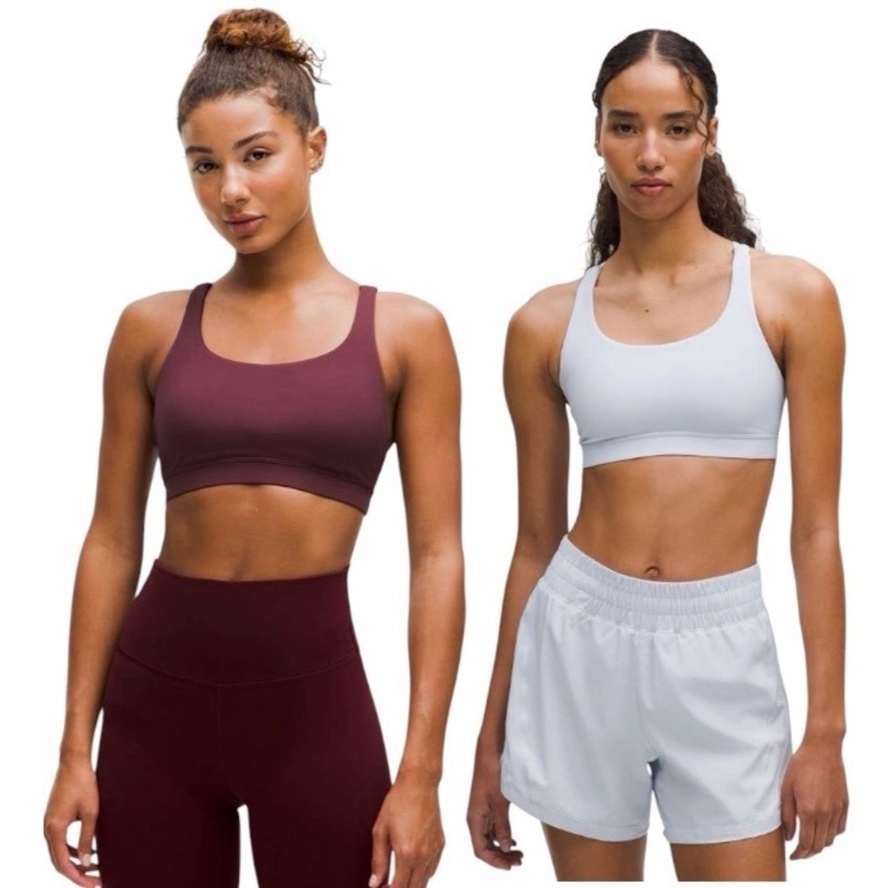 Set of 2 Lululemon Energy Bra Medium Support B-D Cups Size 8 Garnet Starch Blue